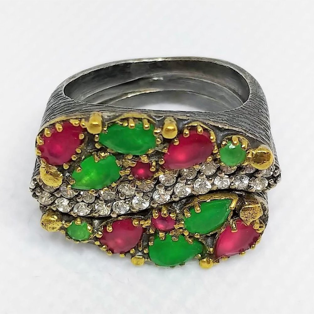 ๐๐๐ฒ 260+ Emeralds Rubies White Sapphires in Sterling Silver Rings Set x3 lot